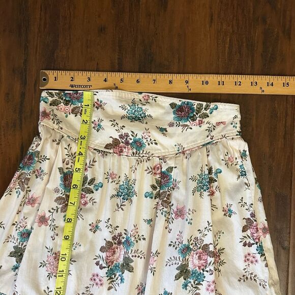 ANNA MASON Maxi Skirt Beige Floral Tiered Flare Cotton Peasant Fairy - Picture 10 of 11